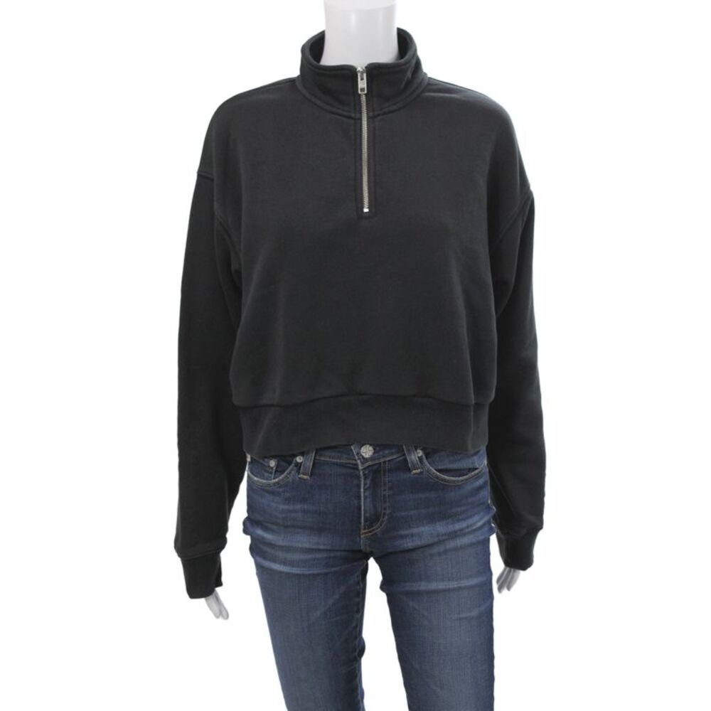 TNA Womens Black Zip Pullover Sweatshirt High Neck Long Sleeve Size L